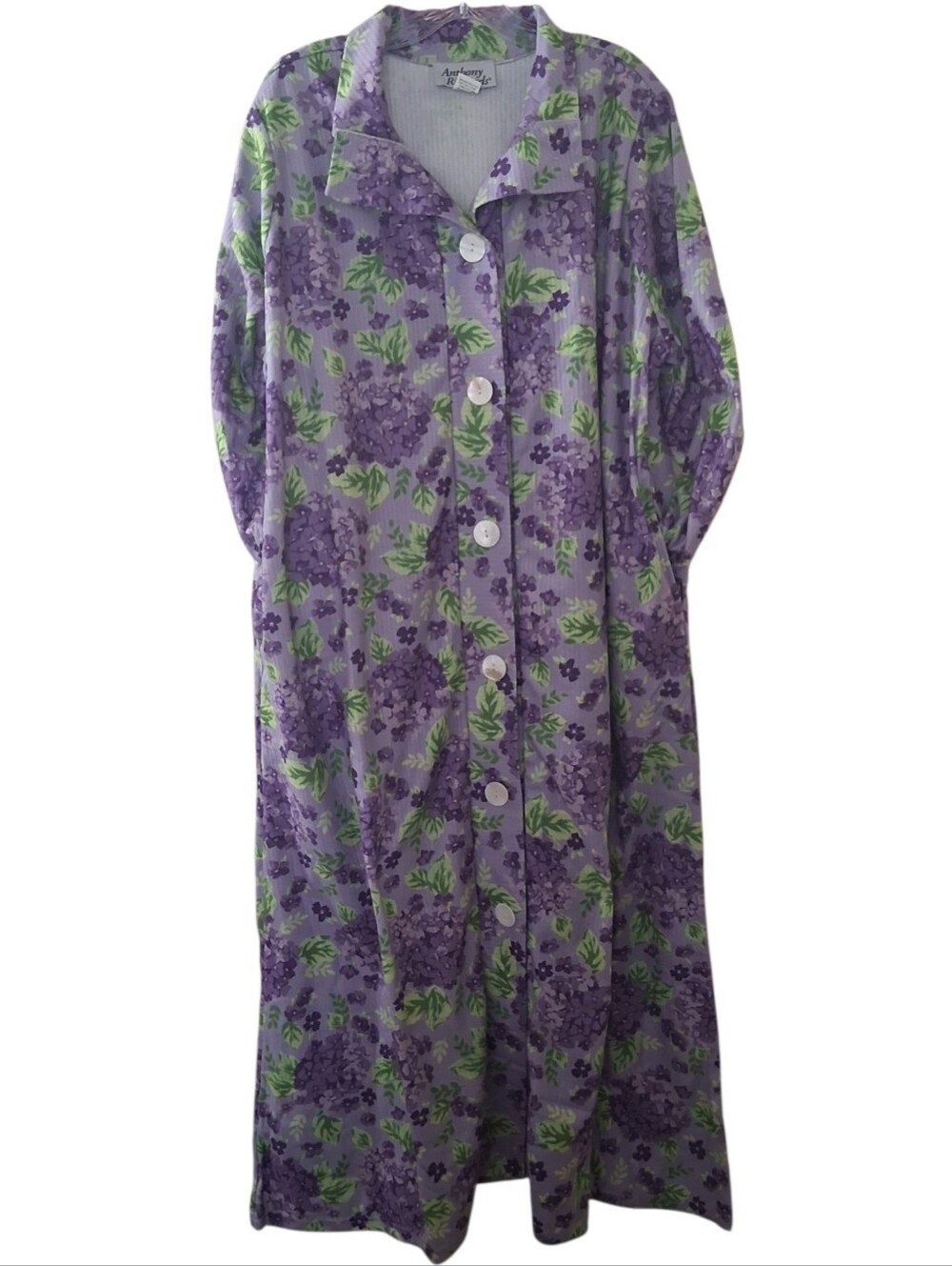 Vintage Anthony Richards Lavender Floral Long Robe 2X Button Down Pockets